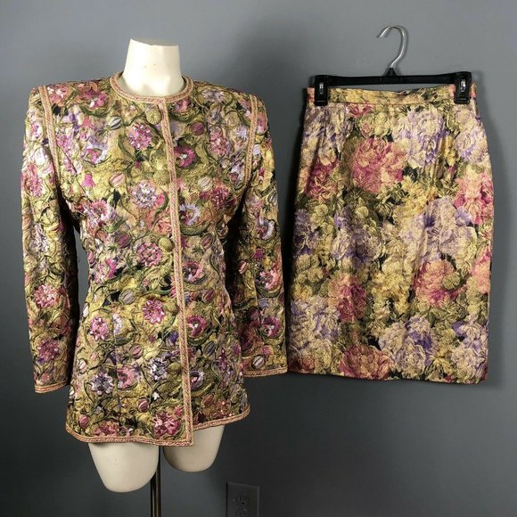 Victor Costa Jackets & Blazers - Vintage 80s Victor Costa Floral Skirt Suit